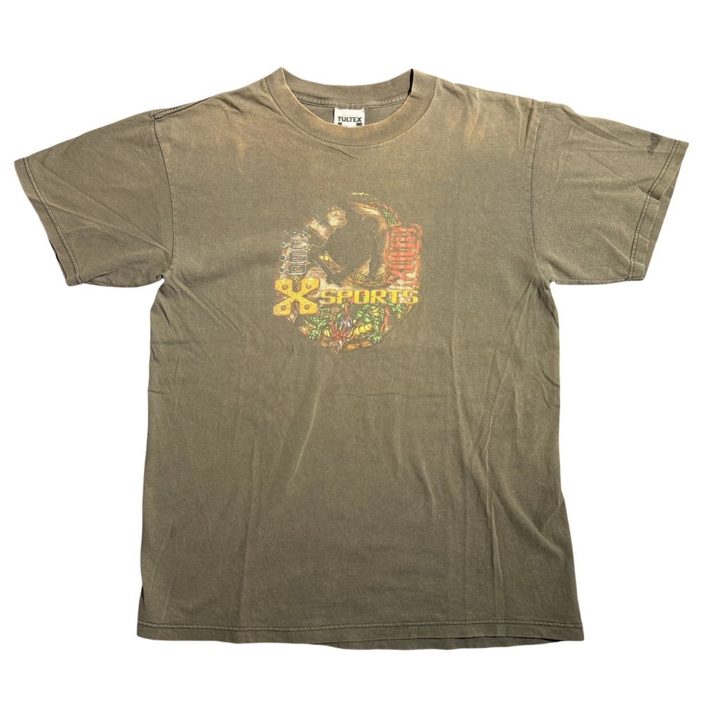 Vintage X Sports Faded T-Shirt Olive Green Distressed Mens L